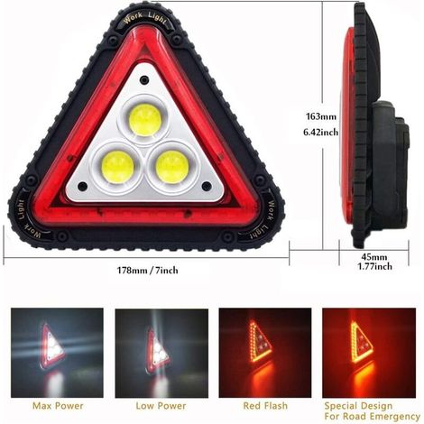 COB 30W 1500LM LED Lampe de Travail Rechargeable Portable étanche Projecteur LED Triangle Voyant d'Avertissement pour Camping en Plein Air Randonnée Réparation de Voiture d'urgence éclairage de Chanti (1/5)