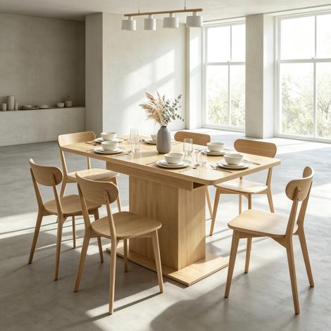 Table de salle à manger rectangulaire extensible pour 4 à 6 personnes, table de cuisine 110-130 cm, 6 étagères ouvertes (1/4)