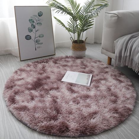 Tapis Rond Shaggy - 40 cm - Non Glissant - Pour Salon Chambre Nursery - En Fibres Mélangées Douces - Violet (1/5)