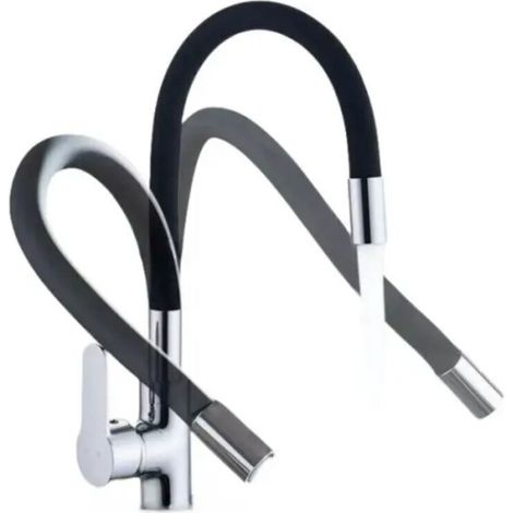Mitigeur Évier avec Bec Flexible, Robinet de Cuisine, Cuisine Mitigeur Flexible Rotative à 360°, Noir (1/4)
