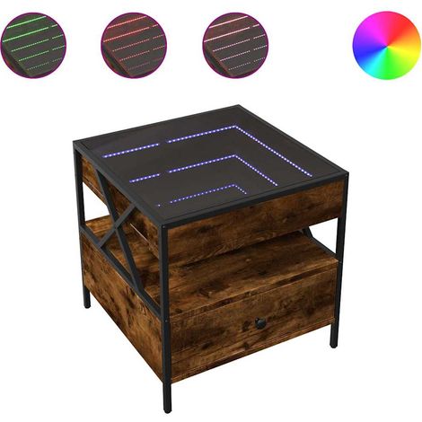 Tavolino da Salotto Tavolino da Soggiorno Tavolino da caffè con LED Infinity Rovere Fumo 50x50x51 cm (1/4)