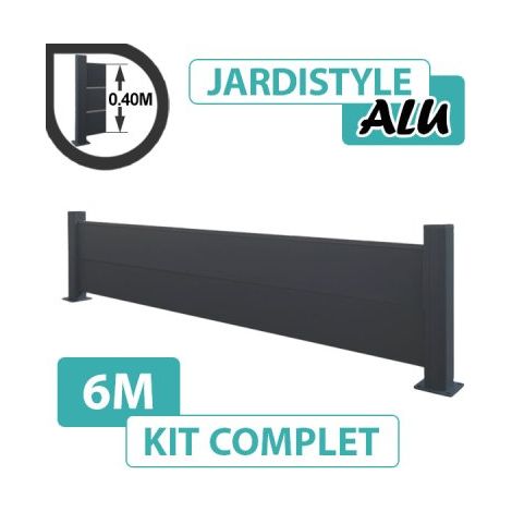 Cloture & Jardin – Clôture aluminium gris anthracite 6m – Panneaux pleins sur platines – Hauteur 40cm – Installation facile sur muret ou dalle béton