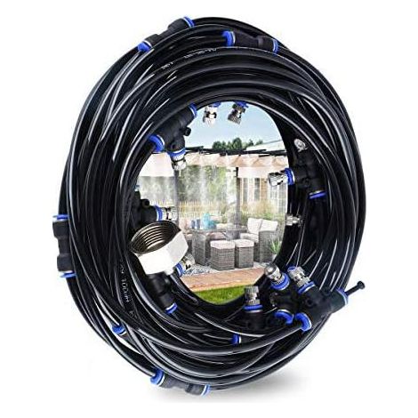 Brumisateur Exterieur,Système de Brumisation,10M Brumisateur Terrasse avec 9 Buse Brumisateur +1 Buses de Rechange+1Adaptateur (en Laiton, 3/4"),Brumisateur pour Patio Jardin Serre Trampoline (1/5)