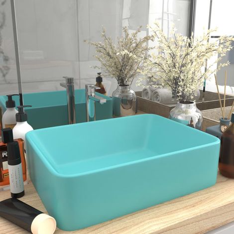 Lavabo de luxe, vert clair mat, 41 x 30 x 12 cm, céramique