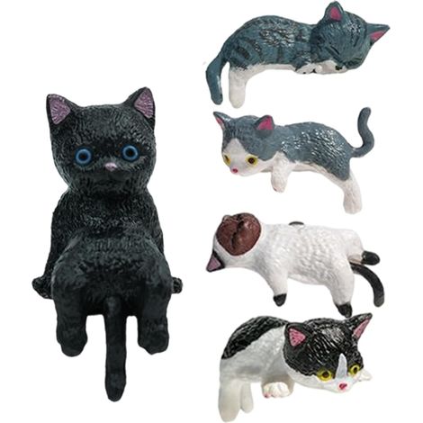 Mini figurines de chats pour l'écran, petites figurines de chats pour jouer, petits chats pour ordinateur, ensemble de 5 figurines de chats, ornements mignons de bureau, salon et chambre à