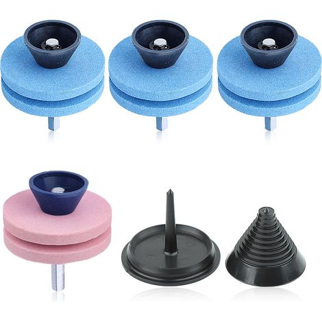 4 pièces Pierre à aiguiser Double Couche Tondeuse à Gazon Affûteuse de Lame pour perceuse avec équilibreur de Lame pour perceuse à Main Power Drill (1/5)