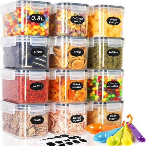 0.8L Boite de Rangement Cuisine Lot de 12, Sans BPA Bocaux Hermetiques Alimentaires en Plastique Scellée avec Couvercle, pour Stocker Les Cereales, Pâtes, Farine (1/5)