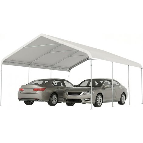 Abri de garage portable 5x6 m avec structure en acier galvanisé, imperméable et anti-UV, couleur crème. (1/5)