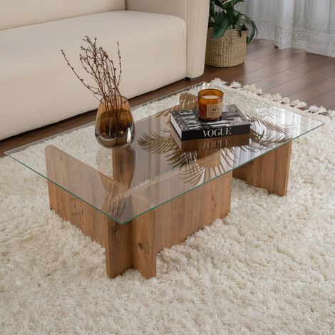 Dmora - Wohnzimmertisch Kallias, Niedriger Wohnzimmertisch, Kaffeeregal, Couchtisch für Sofa, 105x65 h30 cm, Kiefer (1/5)