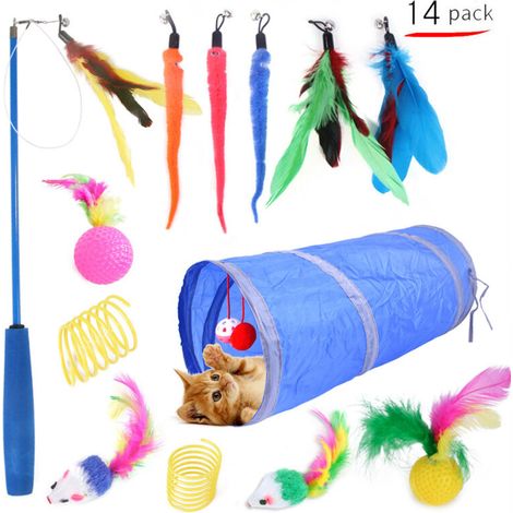 Jouets Chat 14 Pièces Jouet Chat Jouet à Plumes pour Chat Jouet Chaton et Kitty avec Plumes, Tunnel, Balles, Souris et Boules avec Sac de Rangement (1/5)