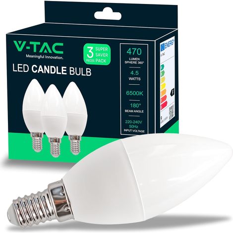 3x Ampoule LED Bougie E14, 4,5W (équivalent à 40W) - 470 Lumen - 6500K Blanc Froid - Ouverture du faisceau lumineux 180° - Ampoule Led Efficacité Maximale et Économie d'Énergie - (Lot de 3) (1/5)