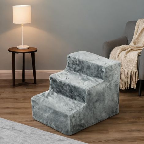 Escalier 3 marches pour animaux 46 x 35 x 35 cm gris classique (1/5)