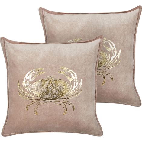 Conjunto de cojines de terciopelo cuadrado textura motivo marino patrón cangrejo relleno poliéster gris pardo Seapen