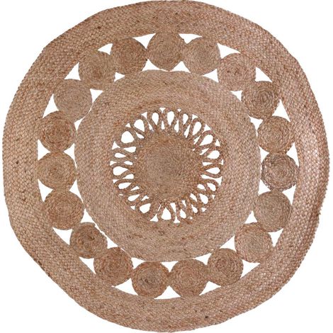 Tapis Rond Ø90cm en Jute Tressée Naturelle Ajourée (1/4)