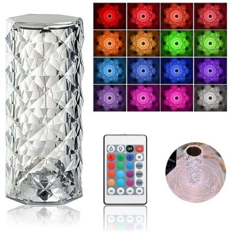 BUNTHAUS Lampe de Table en Cristal de Diamant, 16 Couleurs Usb Charge Lampe Tactile Veilleuse de Chevet avec Télécommande (1/5)