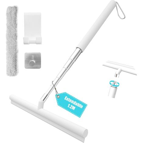 Grattoir de douche rétractable - Avec support - Blanc - 120 cm - Haute qualité - Durable (1/5)