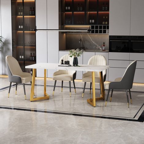 table repas rectangulaire 117x68 MDF marbre doré OKMYHOME (1/5)