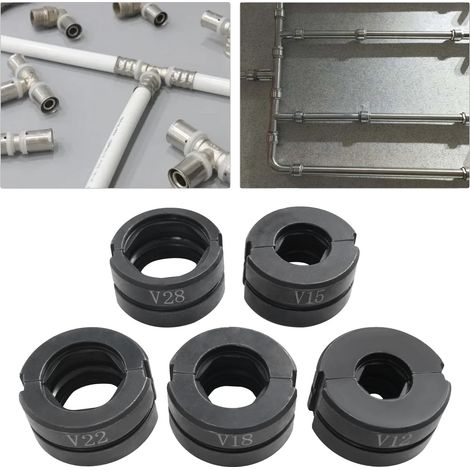 Pinza crimpatrice, compatibile con tubi di rame da 12 mm a 28 mm, 5 misure di ganasce, nera (1/2)