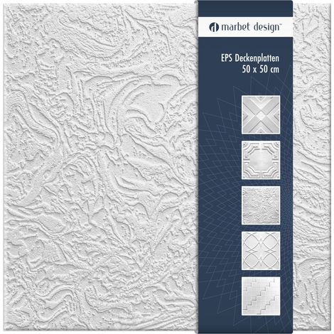 Marbet Design dalles plafond polystyrène EPS blanc 30 décors différents 50x50cm paquet économique: 10 m² / 40 plaques, Monsun