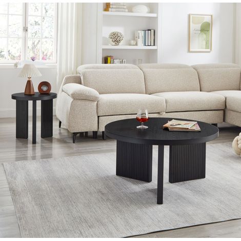 REDOM Couchtisch Set, markante Rillenstruktur, platzsparend und vielseitig, MDF, Schwarz (1/5)