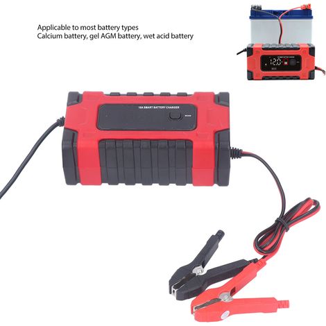 Chargeur de batterie de voiture 12 V/24 V pour batteries au gel de calcium AGM à acide humide, grand écran, réparation intelligente, portable, prise UE AC 100-240 V (1/5)