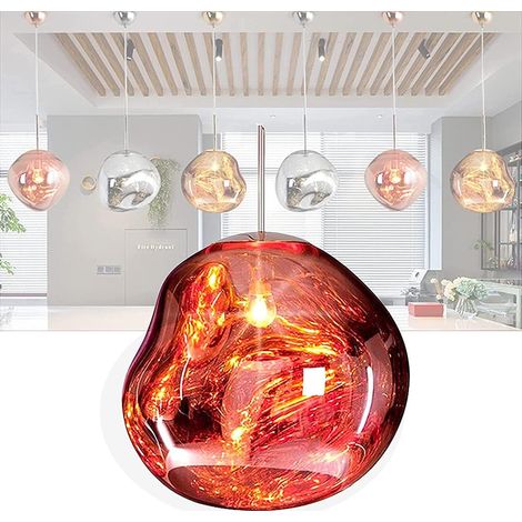 Lustre moderne Ineasicer en verre avec boule, idéal pour le salon, suspension d'intérieur, suspension LED réglable en hauteur, ampoule E27, boule en verre rouge, 200 mm.