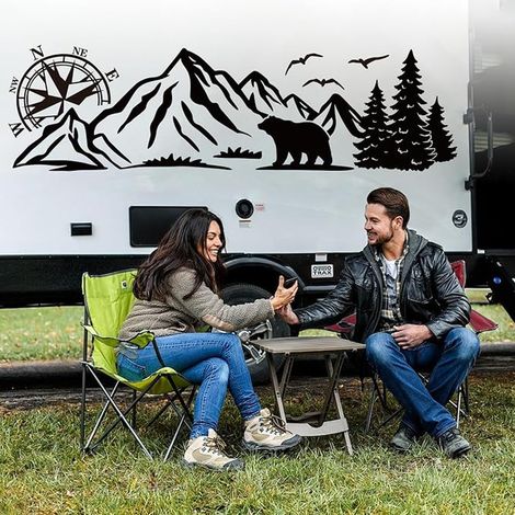 Mountain Compass Sticker for Car Hood, Bear Forest Auto Graphic Vinyl Decal Decoration for Side Door Trunk Vehicle Bodywork RV Off-Road SUV,Left (1/2)