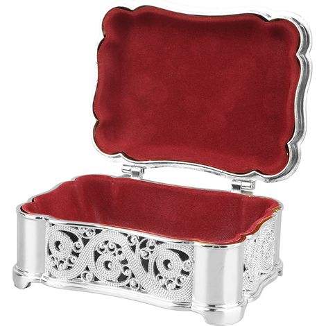 Boîte à bijoux vintage en alliage métallique, un véritable coffre au trésor pour boucles d'oreilles, colliers, bracelets et bagues. Argent.