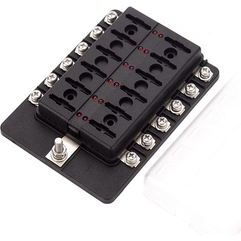 Blocs de support de boîte à fusibles à lame 12 voies, avec indicateur LED rouge, 10 bornes de fusibles pour voiture, bateau, caravane, camion, 12V 24V (1/5)