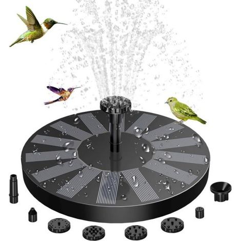 Fontaine solaire flottante avec 6 buses — pompe pour bain d'oiseaux, bassin, piscine, jardin (1/4)