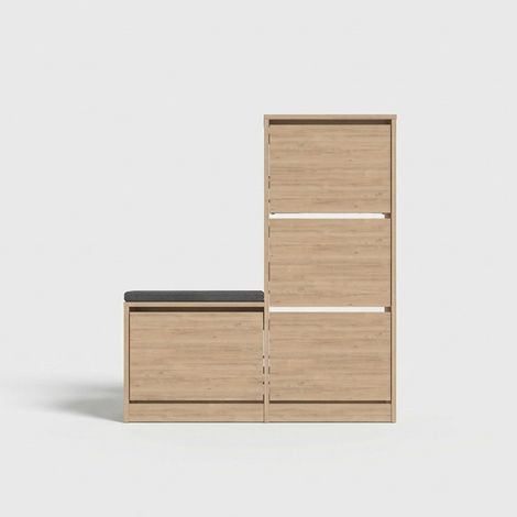 Design-Dude Sitzbank mit Schuhregal, platzsparender Schuhschrank aus Holzwerkstoff - Eiche
