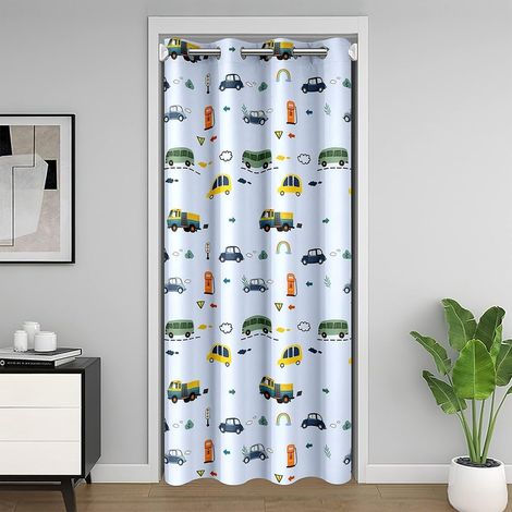 Voiture Rideau de Porte 86x203cm Voiture Taxi Bus Rideau Occultant Rideaux Enfants Train Camion imprimé Rideaux Interieur Salon Chambre Garçons Filles Chambre à Coucher décoration en - 86L X 203H cm ( (1/5)