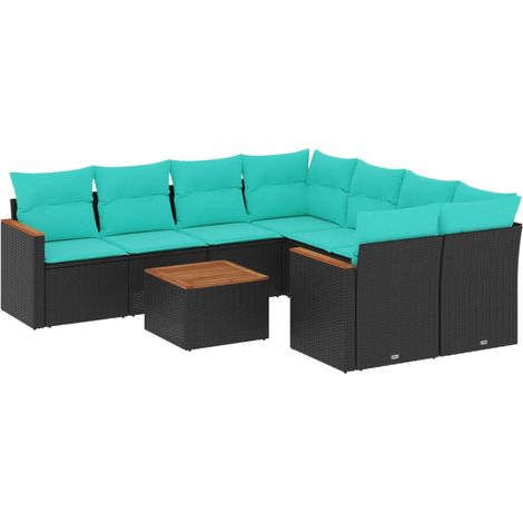 9-teiliges Gartensofa-Set mit Kissen, schwarzes Polyrattan vidaXL (1/5)