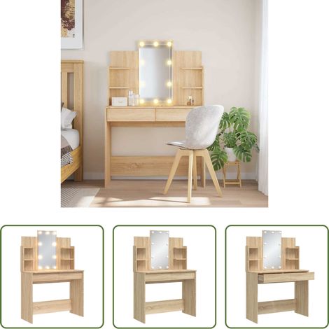 LED-Beleuchtung - Schminktisch mit LED-Leuchten Sonoma-Eiche 96x40x142 cm (1/5)