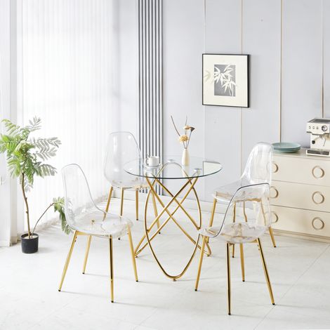 Esszimmerstuhl aus Samt mit goldfarbenen Metallbeinen OKMYHOME (1/5)