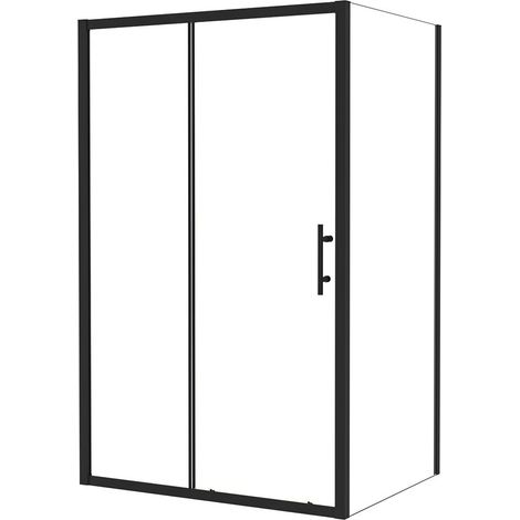 Eckduschtür Schiebetür 150x195cm mit Seitenteil 80x195cm,6mm NANO ESG Klarglas,Komplett Matt-Schwarz mit Griff,platzsparend,Eckeinstieg Dusche (1/5)