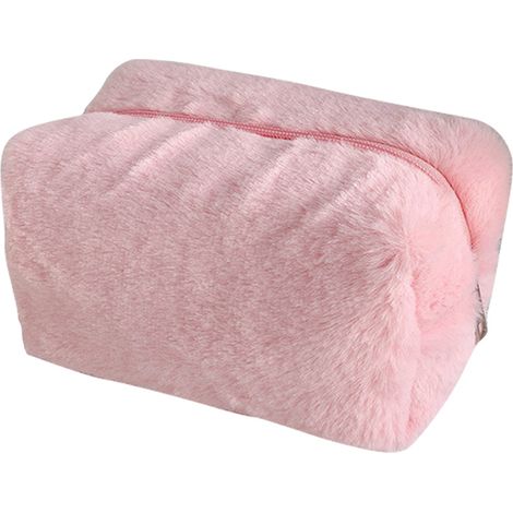 Plush Makeup Bag Lovely Soft Plush Fluffy Makeup Bag Fluffy Makeup Bag Portable Cosmetics Bag for Girls Water Pink (1/5)
