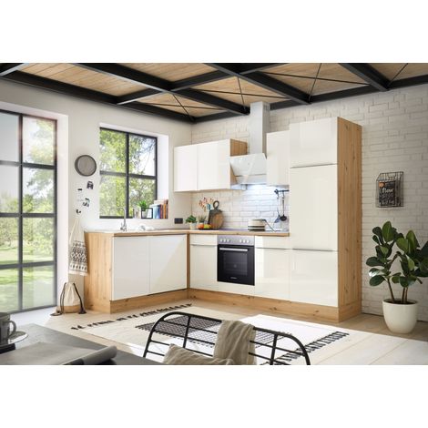 Küche Küchenzeile Winkelküche Marleen Premium 280 cm Weiß Artisan Eiche Respekta