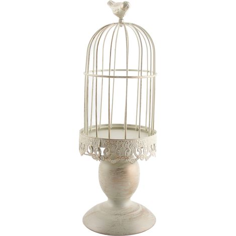 Bougeoir blanc vintage style cage à oiseau sculpté, support bougie chandelier décoration table pour banquet dîner fête (1/5)