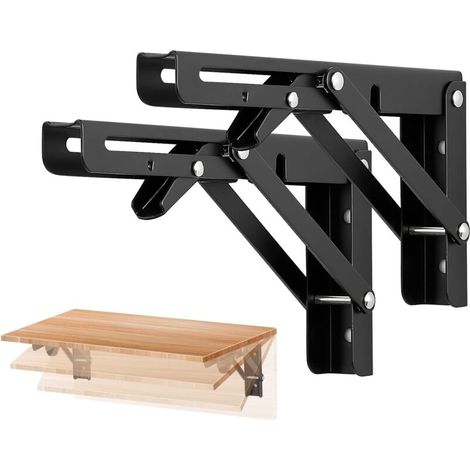 Support de table pliante, support d'étagère mural, étagère de rangement à monter soi-même, noir, 20 cm, lot de 2 (1/5)