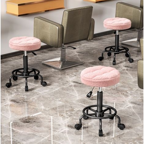 Sgabello da lavoro girevole in poliestere rosa, regolabile 50-66 cm, 360°, pistone a gas classe 3, Ø50 cm (1/5)