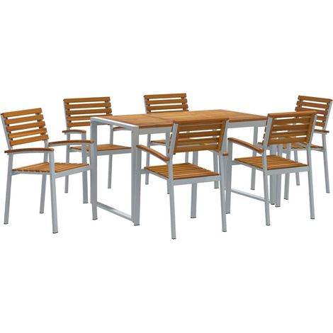 Maison Exclusive - Garten Essgruppe 7 pcs Grau Massivholz Akazie