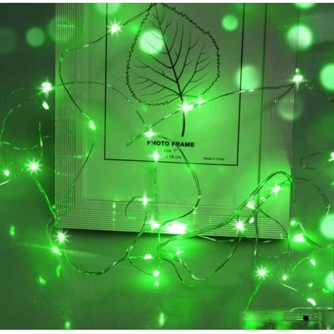 GENERIC-Guirlande lumineuse LED, 1 m, 10 LED, micro-guirlande lumineuse, fonctionne avec une pile bouton CR2032, idéale pour les fêtes, le jardin, Noël, Halloween et les mariages (vert), lot de 20. (1/5)
