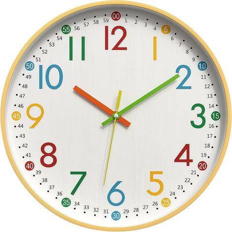 Horloge murale silencieuse pour enfants Horloge murale silencieuse de 30 cm pour la chambre d'enfant, horloge d'apprentissage avec chiffres colorés, idéale pour l'école, la chambre, la salle de class (1/5)