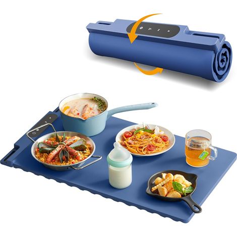 Chauffe Plat Électrique, Plaque Chauffante Pliable Flexible avec Température Réglable et Minuteur Bleu (1/5)