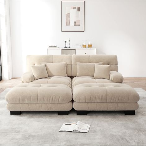 Sofá esquinero modular de chenilla, 220 x 145 x 81 cm, marrón claro HAVRYA (1/5)
