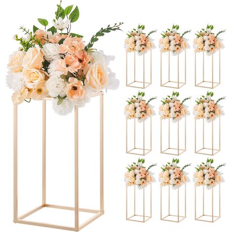 Support Fleur Mariage Colonne Lot de 10 Support Fleur Centre de Table Mariage 40 cm Présentoir Floral Rectangulaire pour Fêtes, Anniversaires, Déco Intérieure, avec Panneau Transparent Acrylique (1/5)