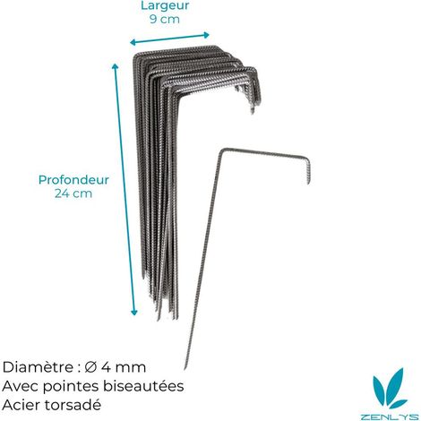 Lot de 50 Agrafes spécial sols durs ou caillouteux pour Toile de paillage Fabrication Française 24cm de profondeur ZENLYS (1/3)