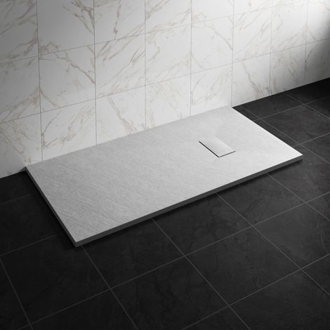 NRG 1600 x 700mm SMC White Rectangle Slate Effect Bathroom Shower Tray