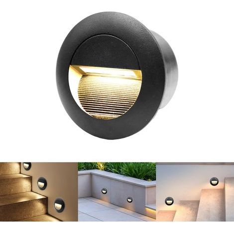 Eclairage D'escalier 3W 6-Pack, Rond 85x85mm, IP65 Applique Encastrée, Luminaire D'escalier pour Escalier Mural, Douilles Encastrées 68mm (1/5)